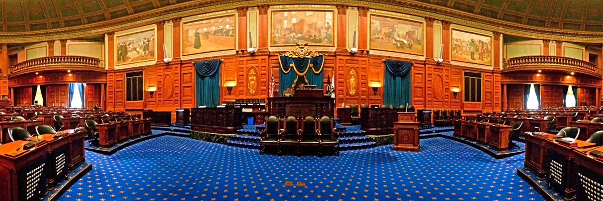 A panoramic photo of the House Chamber