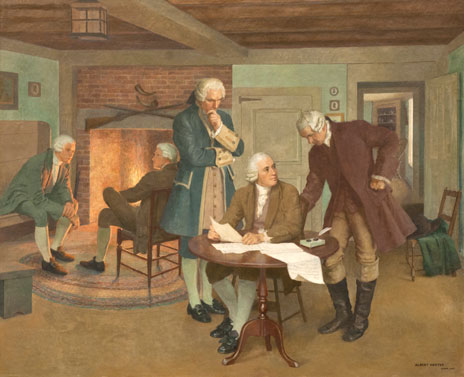 mural of 1779: John Adams, Samuel Adams, and James Bowdoin Drafting the Massachusetts Constitution of 1780