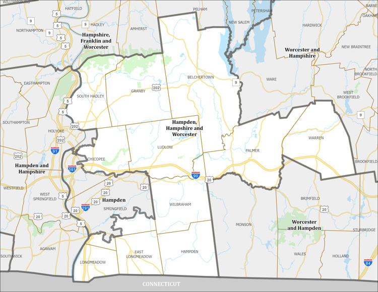 District Map of Hampden, Hampshire and Worcester