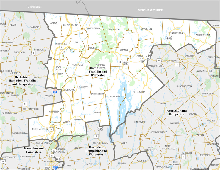 District Map of Hampshire, Franklin and Worcester