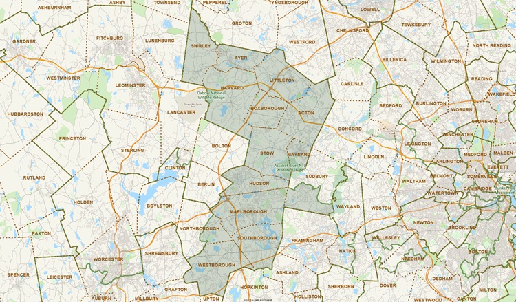 District Map of Middlesex and Worcester