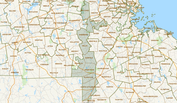 District Map of Norfolk, Bristol and Middlesex