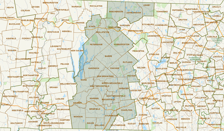 District Map of Worcester, Hampden, Hampshire and Middlesex