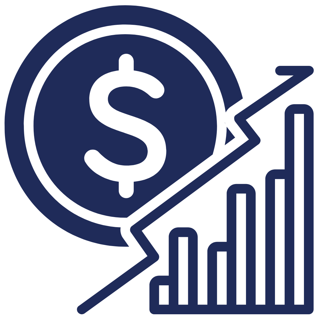 Dollar sign next to graph trending upwards