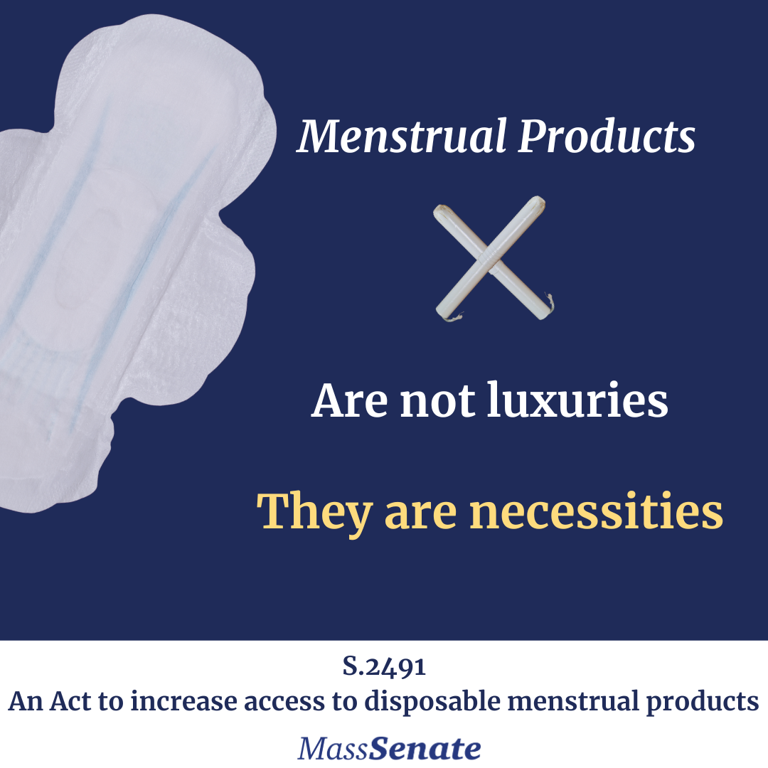 Menstrual Products Are not luxeries - They are necessities. S.2481, An Act to increase access to disposable menstrual products